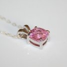 PRETTY STERLING SILVER 8MM FACETED PINK SAPPHIRE CZ  PENDANT & CHAIN