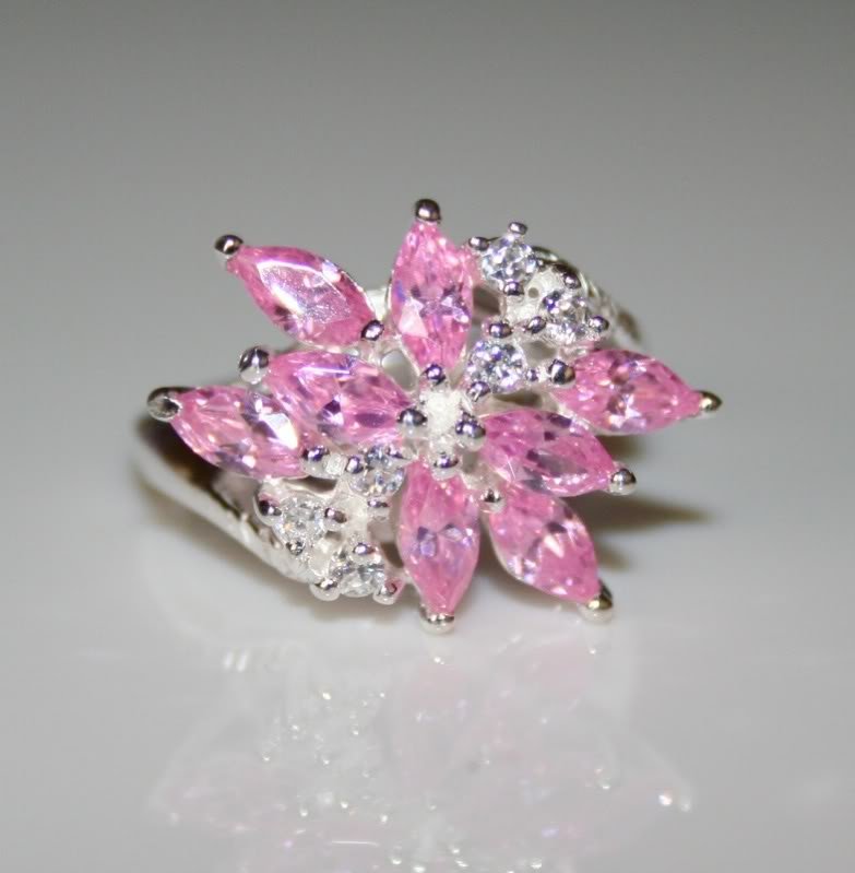 PRETTY STERLING SILVER MARQUISE CUT CZ RING SIZE L