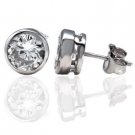 7MM 0.75CT STERLING SILVER CZ BEZEL SET SOLITAIRE EARRINGS