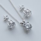 STERLING SILVER 7MM 3.75CT ROUND CUT CZ EARRING AND PENDANT SET + CHAIN 