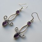 HANDCRAFTED STERLING SILVER AND CABOCHON AMETHYST DROP GEMSTONE EARRINGS