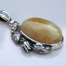 GORGEOUS STERLING SILVER YELLOW AMBER PENDANT & CHAIN