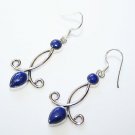 HANDCRAFTED STERLING SILVER AND CABOCHON LAPIZ DROP GEMSTONE EARRINGS