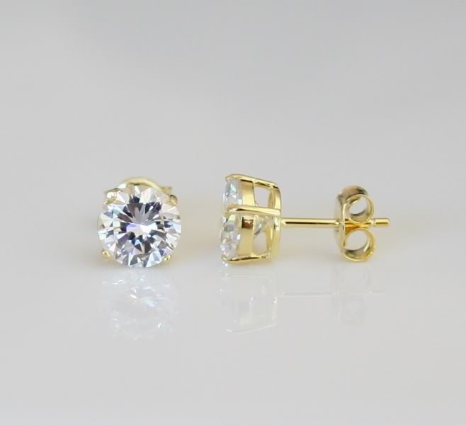 5mm 0.50ct 14K Yellow Gold On Sterling Silver CZ Solitaire Earrings