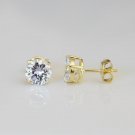 5mm 0.50ct 14K Yellow Gold On Sterling Silver CZ Solitaire Earrings