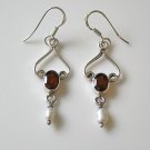HANDCRAFTED STERLING SILVER GARNET & FRESHWATER PEARL EARRINGS