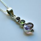 HANDCRAFTED STERLING SILVER  FACETED MULTI COLOURED GEMSTONE PENDANT & CHAIN