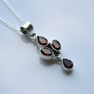 HANDCRAFTED STERLING SILVER  FACETED GARNET GEMSTONE PENDANT & CHAIN