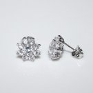 STERLING SILVER 9MM ROUND CUT FLOWER CLUSTER CZ STUD EARRINGS