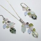 PRETTY STERLING SILVER MIXED GEMSTONE DROP EARRINGS, PENDANT AND CHAIN  