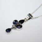 HANDCRAFTED STERLING SILVER  FACETED IOLITE GEMSTONE PENDANT & CHAIN
