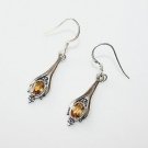 HANDCRAFTED STERLING SILVER FACETED CITRINE GEMSTONE SMALL DROP EARRINGS