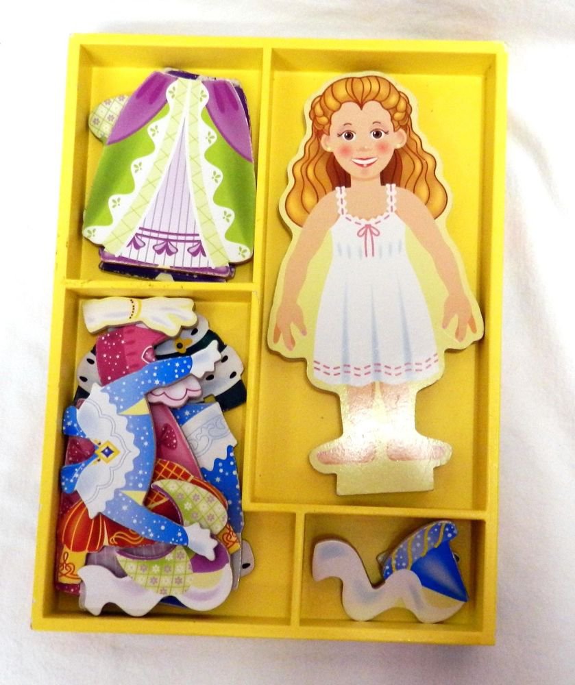 Melissa And Doug Magnetic Dress Up Princess Elise Wooden Clothing Doll Set 