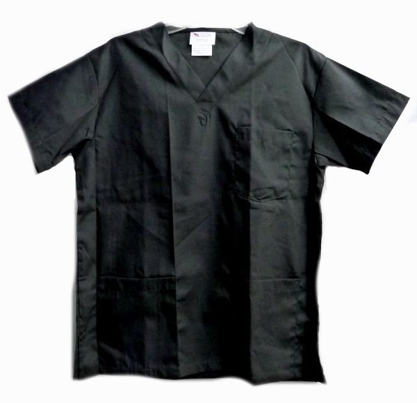 Scrub Top Black Small V Neck 3 Pocket Flagstaff Industries Medical 