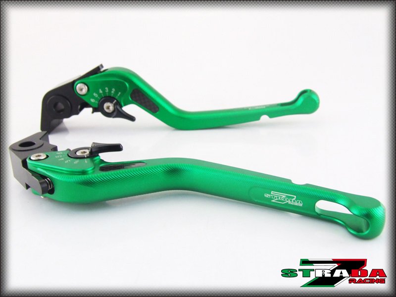 Strada 7 CNC Long Carbon Fiber Levers Kawasaki W800 / SE 2012 - 2014 Green