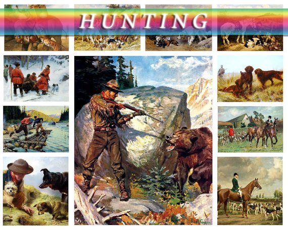 HUNTING theme on 245 vintage print