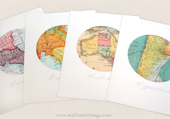 Personalized Map Art, Anniversary Gift, 4 Map Art, Paper Anniversary, Circle Art