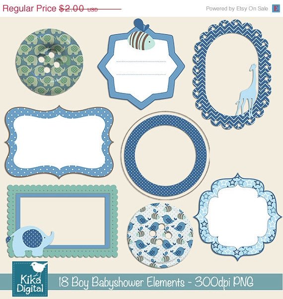 Boy Babyshower Elements Digital Clipart-Scrapbooking card designblueframesbordes