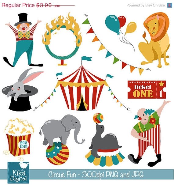 Circus Fun Digital Clipart - Scrapbooking , card design, photo booth