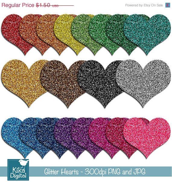 Glitter Hearts Digital Clipart - Scrapbooking , invitations, stickers