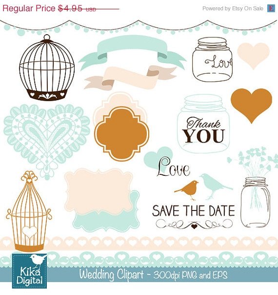 Wedding clipart, vintage print