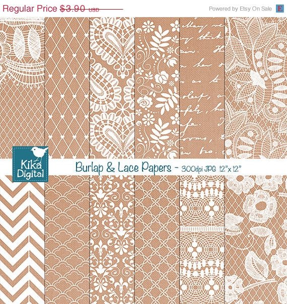 Burlap Lace Digital Papers-Lace Wedding Papers-card designscrapbookparty decor