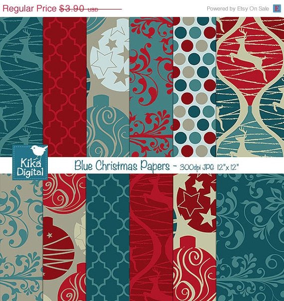 Blue Christmas Digital Papers - Scrapbooking Papers - card design, invitations