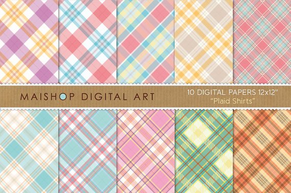 Digital Paper-Plaid Shirts-YellowPurpleRedBlueGrayBeigePinkOrgTartan Pattern Digital Sheets