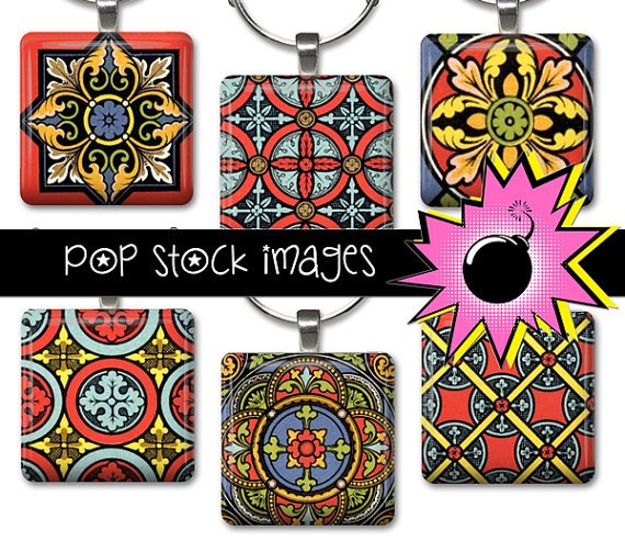 1 Inch Squares RED BLUE REGAL Collage Sheet-print for PendantsMagnets & Wine Charms-Ornate