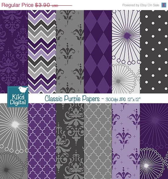 Classic Purple Digital Papers, Purple Papers - scrapbook, card design, stickers