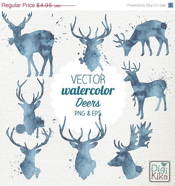 VECTOR Watercolor Deer Clip Art-HPainted DeerVector Deer Clipart SetWatercolor Deer Png