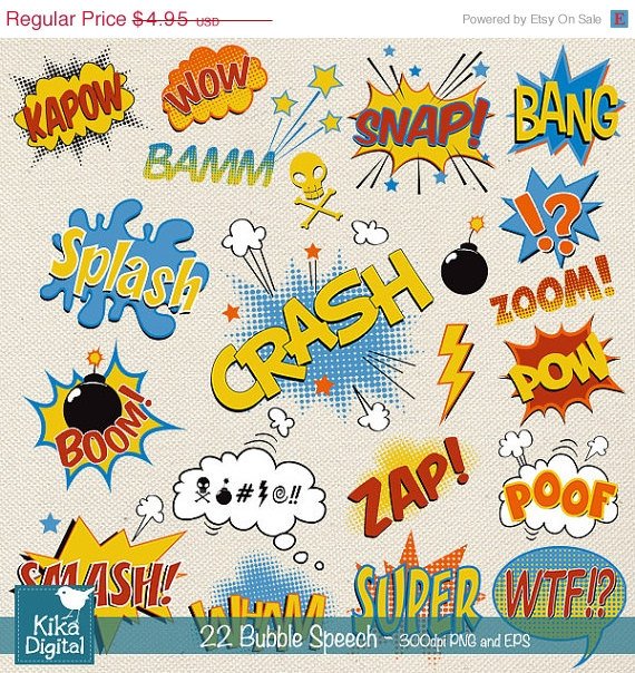 Speech Bubble clipart,super hero pop art text clip art,scrapbook,invitation,greeting cards