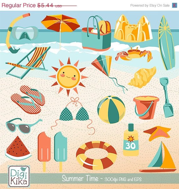 Summer Clip Art - H, Drawn Summer Clipart, Beach Vector Graphics