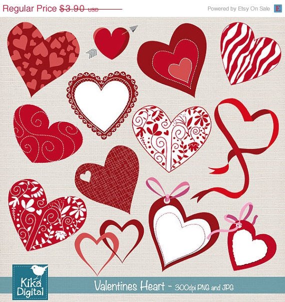 Valentines Hearts Clip Art-Heart Digital Clipart/Red heart Digital Scrapbooking