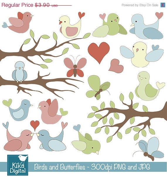 Birds , Butterflies Digital Clipart / Scrapbooking, card design, invitation