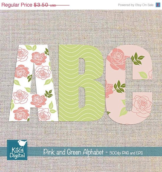 Digital Alphabet Pink , Grn - Digital Clipart / Scrapbooking colorful card