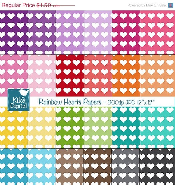 Colorful Hearts Digital Papers - Colorful Digital Scrapbook Papers - card design