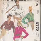 McCall's 6772-Woman's Long Sleeved Blouses Sz 10 Vtg 70's Sewing Pattern UNCUT