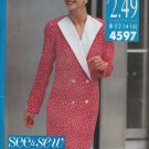 Butterick 4597 Misses Shift  Dress Sewing Pattern Sz 12-14-16 UNCUT
