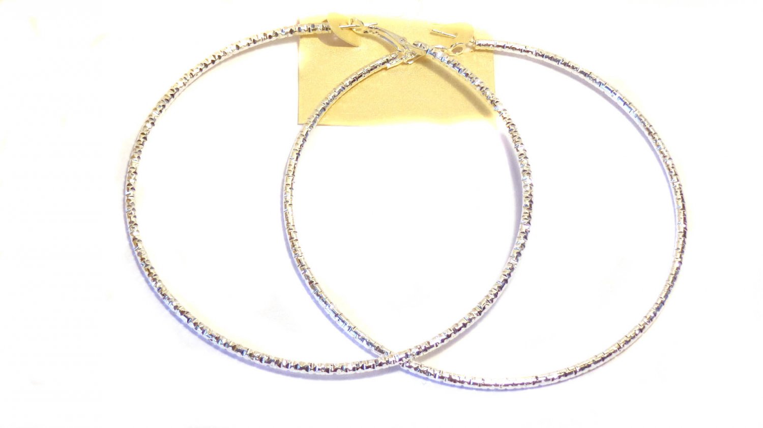 4 Inch Hoop Earrings Silver Tone Frosted Texture Thin Hoops