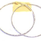 4 Inch Hoop Earrings Silver Tone Frosted Texture Thin Hoops