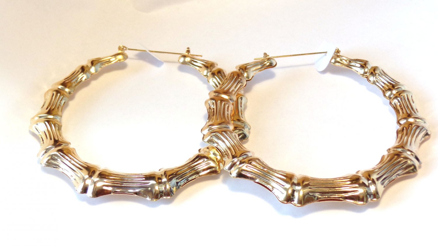 Bamboo Hoop Earrings 3.5 inch Gold Tone Hoop Earrings