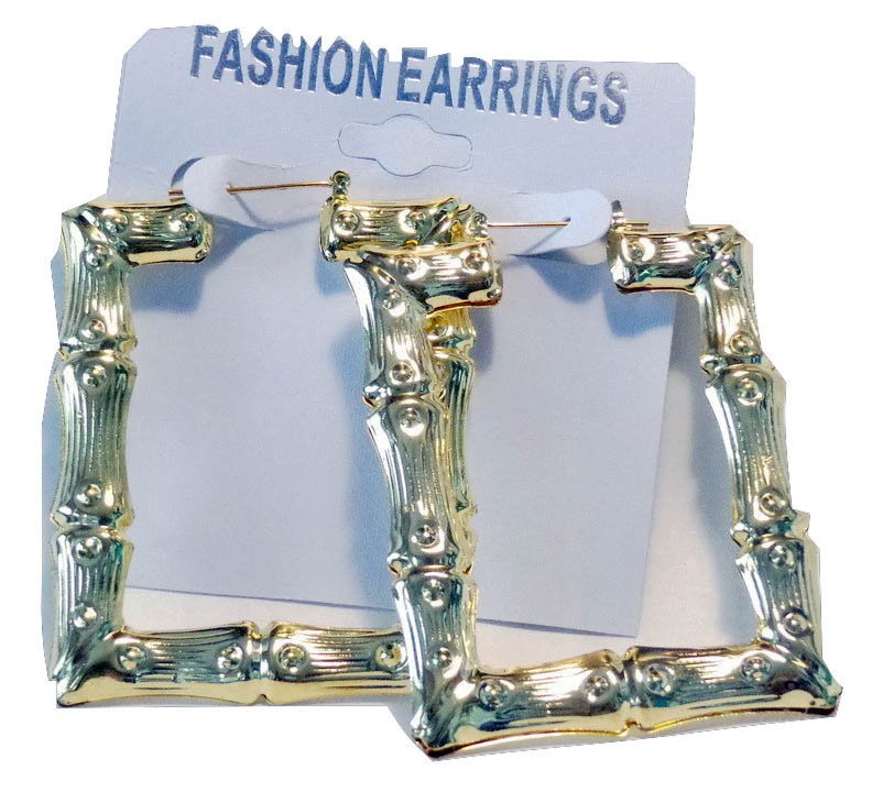 Bamboo Hoop Earrings 3 inch Square Gold Tone Hoop Earrings