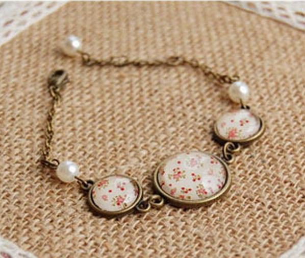 Handmade Bronze & Gemstone Floral Bracelet
