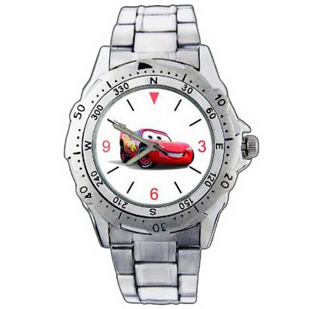 PE234 Pixar Disney Cars Lightning McQueen White Stainless Steel Wrist Watch