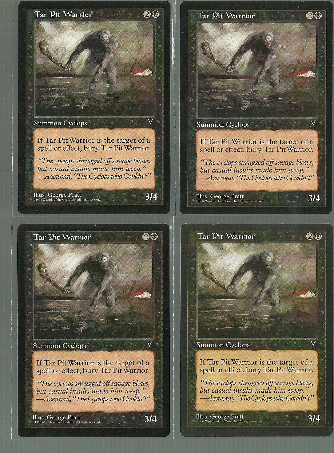 Tar Pit Warrior x4 NM Visions Magic the Gathering
