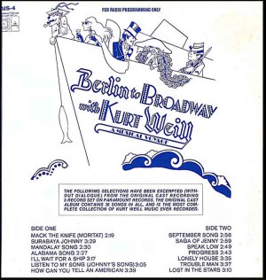 BERLIN to BROADWAY with KURT WEILL ~OOP '72 DJ Broadway Cast Vinyl LP ~ KEN KERCHEVAL / JUDY LANDER