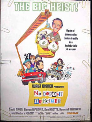NO DEPOSIT NO RETURN ~ Rare-Size 30x40 WALT DISNEY Movie Poster ~ DON KNOTTS / BARBARA FELDON