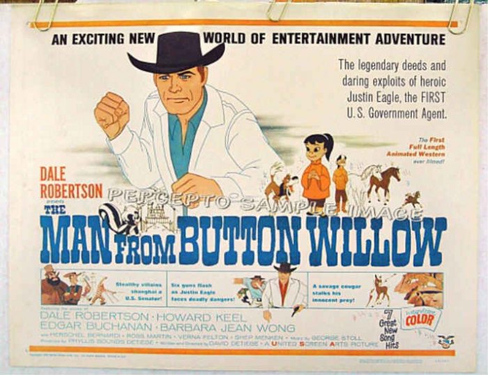 MAN FROM BUTTON WILLOW ~ Rare '64 Half-Sheet COWBOY CARTOON WESTERN Movie Poster ~ DALE ROBERTSON