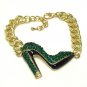 Crystal high heel and thick gold chain bracelet